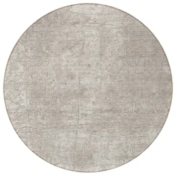 8' Round Ivory Round Abstract Washable Non Skid Indoor Outdoor Area Rug
