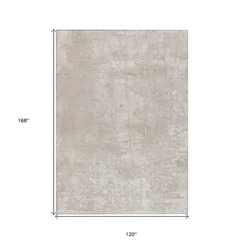 10' X 14' Ivory Abstract Washable Non Skid Indoor Outdoor Area Rug
