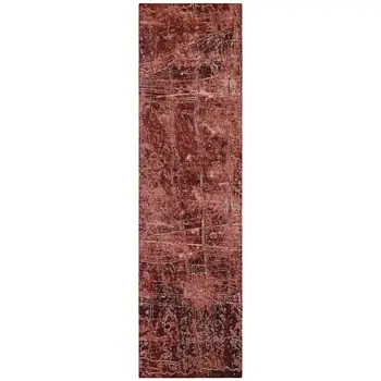 8' Runner Merlot Abstract Washable Non Skid Indoor Outdoor Runner Rug