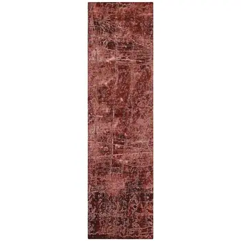 8' Runner Merlot Abstract Washable Non Skid Indoor Outdoor Runner Rug