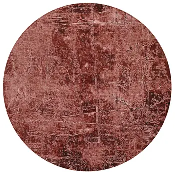 8' Round Merlot Round Abstract Washable Non Skid Indoor Outdoor Area Rug