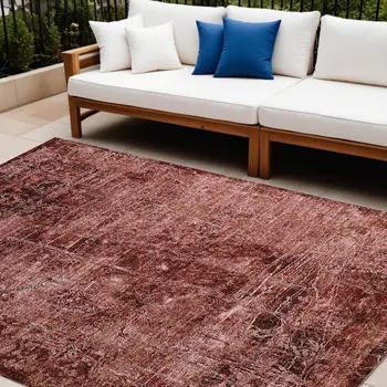9' X 12' Merlot Abstract Washable Non Skid Indoor Outdoor Area Rug