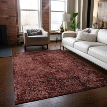 10' X 14' Merlot Abstract Washable Non Skid Indoor Outdoor Area Rug