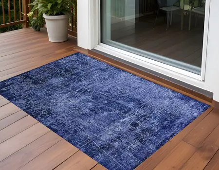 2' X 3' Navy Blue Abstract Washable Non Skid Indoor Outdoor Area Rug