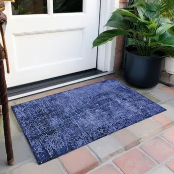 2' X 3' Navy Blue Abstract Washable Non Skid Indoor Outdoor Area Rug