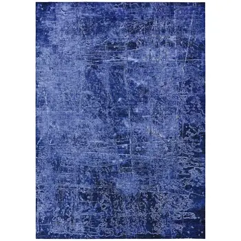 3' X 5' Navy Blue Abstract Washable Non Skid Indoor Outdoor Area Rug