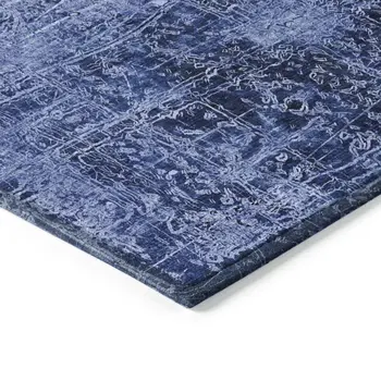 3' X 5' Navy Blue Abstract Washable Non Skid Indoor Outdoor Area Rug