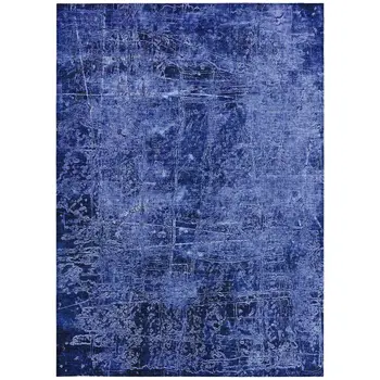 3' X 5' Navy Blue Abstract Washable Non Skid Indoor Outdoor Area Rug