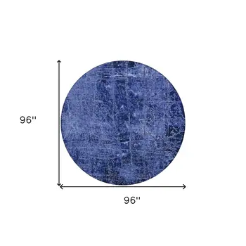 8' Round Navy Blue Round Abstract Washable Non Skid Indoor Outdoor Area Rug