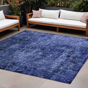10' X 14' Navy Blue Abstract Washable Non Skid Indoor Outdoor Area Rug