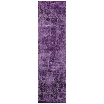 8' Runner Purple Abstract Washable Non Skid Indoor Outdoor Runner Rug
