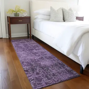 8' Runner Purple Abstract Washable Non Skid Indoor Outdoor Runner Rug