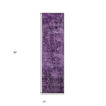 8' Runner Purple Abstract Washable Non Skid Indoor Outdoor Runner Rug
