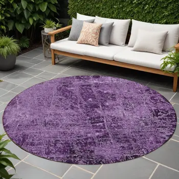 8' Round Purple Round Abstract Washable Non Skid Indoor Outdoor Area Rug
