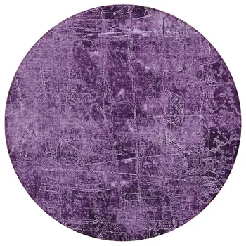 8' Round Purple Round Abstract Washable Non Skid Indoor Outdoor Area Rug