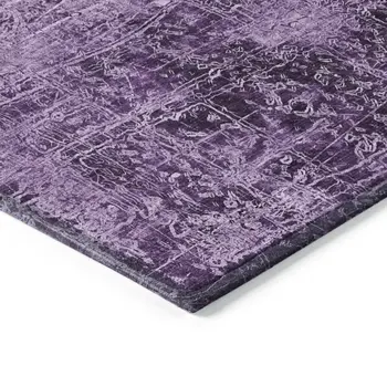 8' Round Purple Round Abstract Washable Non Skid Indoor Outdoor Area Rug