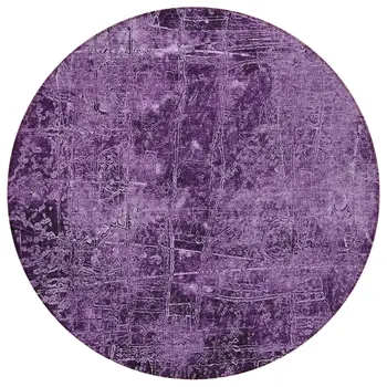 8' Round Purple Round Abstract Washable Non Skid Indoor Outdoor Area Rug