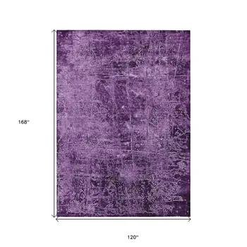 10' X 14' Purple Abstract Washable Non Skid Indoor Outdoor Area Rug
