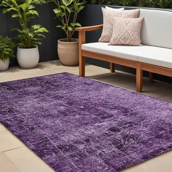 10' X 14' Purple Abstract Washable Non Skid Indoor Outdoor Area Rug