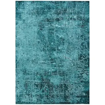 5' X 8' Teal Abstract Washable Non Skid Indoor Outdoor Area Rug