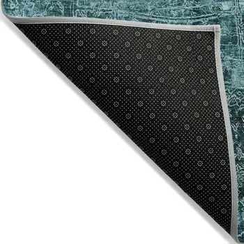 5' X 8' Teal Abstract Washable Non Skid Indoor Outdoor Area Rug