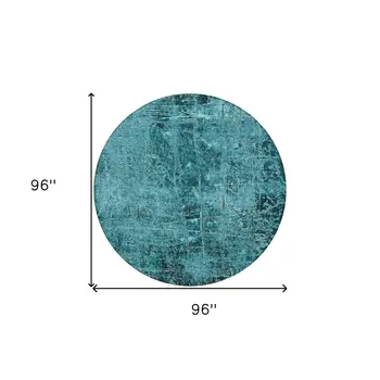 8' Round Teal Round Abstract Washable Non Skid Indoor Outdoor Area Rug