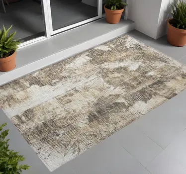 2' X 3' Taupe and Ivory Floral Washable Non Skid Indoor Outdoor Area Rug