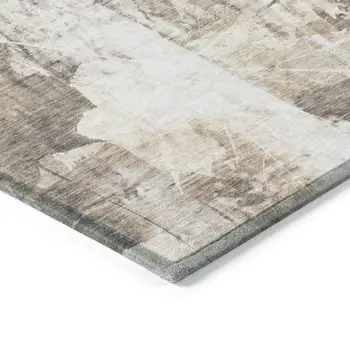 2' X 3' Taupe and Ivory Floral Washable Non Skid Indoor Outdoor Area Rug