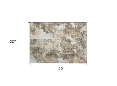 2' X 3' Taupe and Ivory Floral Washable Non Skid Indoor Outdoor Area Rug