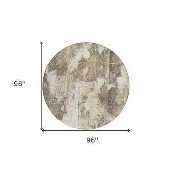 8' Round Taupe and Ivory Round Floral Washable Non Skid Indoor Outdoor Area Rug