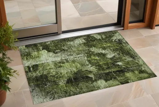 2' X 3' Green Floral Washable Non Skid Indoor Outdoor Area Rug