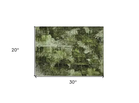 2' X 3' Green Floral Washable Non Skid Indoor Outdoor Area Rug