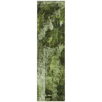 8' Runner Green Floral Washable Non Skid Indoor Outdoor Runner Rug