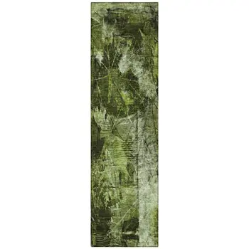 8' Runner Green Floral Washable Non Skid Indoor Outdoor Runner Rug