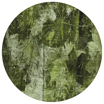 8' Round Green Round Floral Washable Non Skid Indoor Outdoor Area Rug