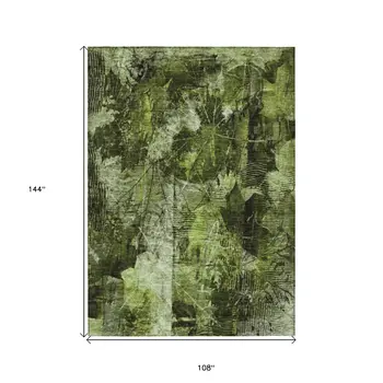 9' X 12' Green Floral Washable Non Skid Indoor Outdoor Area Rug