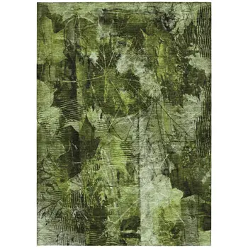 10' X 14' Green Floral Washable Non Skid Indoor Outdoor Area Rug