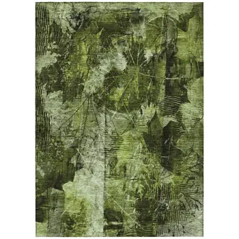 10' X 14' Green Floral Washable Non Skid Indoor Outdoor Area Rug