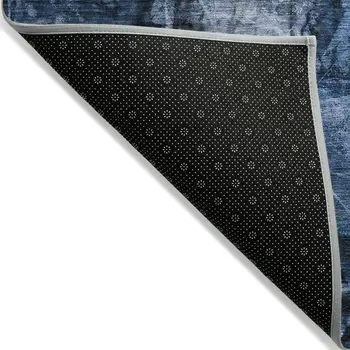 8' X 10' Navy Blue Floral Washable Non Skid Indoor Outdoor Area Rug