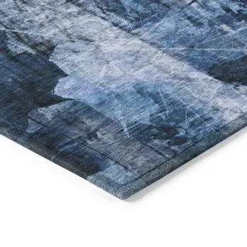 8' X 10' Navy Blue Floral Washable Non Skid Indoor Outdoor Area Rug