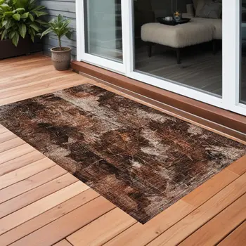 3' X 5' Orange Floral Washable Non Skid Indoor Outdoor Area Rug