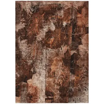 3' X 5' Orange Floral Washable Non Skid Indoor Outdoor Area Rug