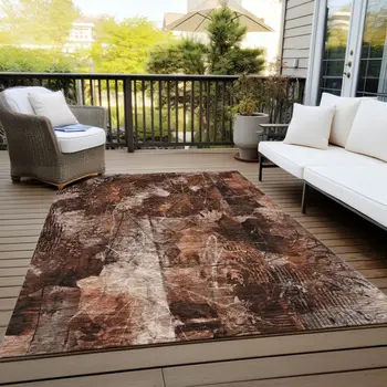 5' X 8' Orange Floral Washable Non Skid Indoor Outdoor Area Rug