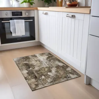 2' X 3' Taupe Floral Washable Non Skid Indoor Outdoor Area Rug