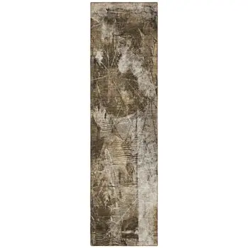 8' Runner Taupe Floral Washable Non Skid Indoor Outdoor Runner Rug