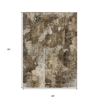 5' X 8' Taupe Floral Washable Non Skid Indoor Outdoor Area Rug