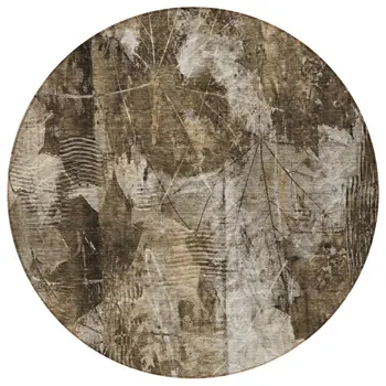 8' Round Taupe Round Floral Washable Non Skid Indoor Outdoor Area Rug