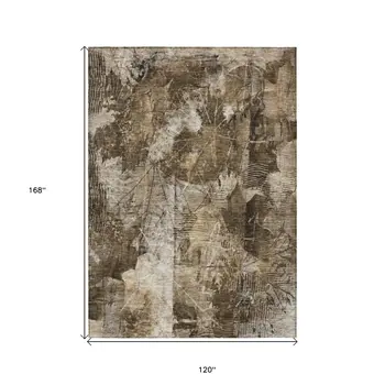 10' X 14' Taupe Floral Washable Non Skid Indoor Outdoor Area Rug