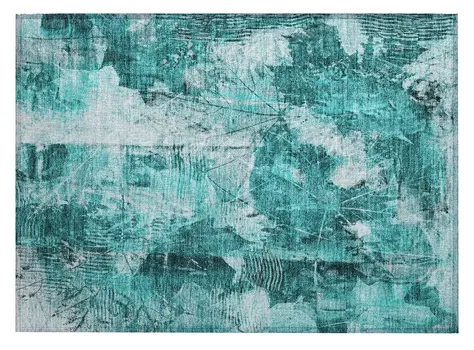 2' X 3' Teal Floral Washable Non Skid Indoor Outdoor Area Rug