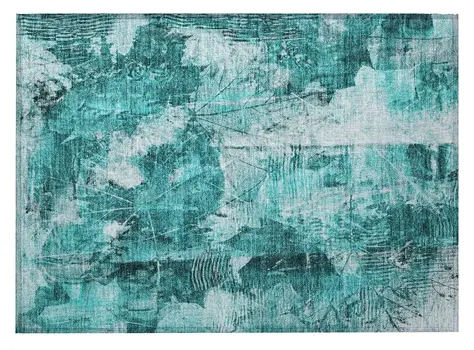 2' X 3' Teal Floral Washable Non Skid Indoor Outdoor Area Rug